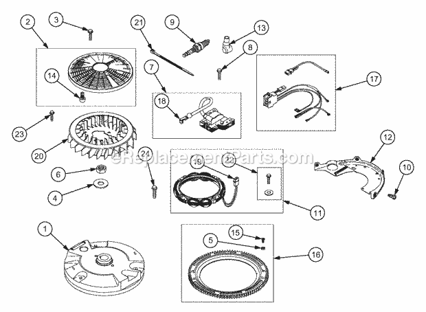 Flywheel And Electrical Diagram and Parts List for RZT22 17AA5A7P710, 17AA5A7P712 Cub Cadet Lawn Mower